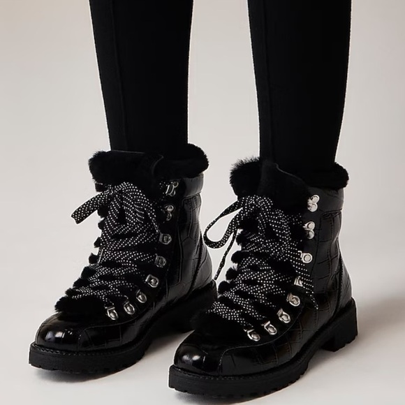 J Crew New Nordic boots in Black shiny croc-embossed leather size 10 NEW CE828 - Picture 2 of 12